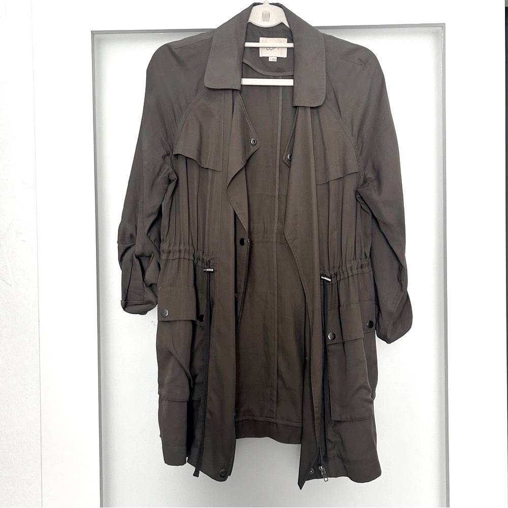 LOFT olive green taupe utility lightweight jacket small - Picture 3 of 7